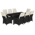 Set de comedor de jardín 9 pzas y cojines ratán sintético negro
