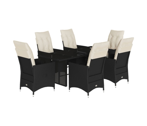 Set de comedor de jardín 7 pzas y cojines ratán sintético negro