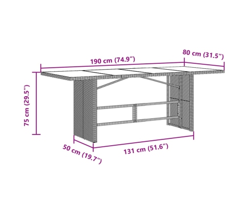Set de comedor de jardín 7 pzas y cojines ratán sintético negro