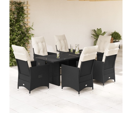 Set de comedor de jardín 7 pzas y cojines ratán sintético negro