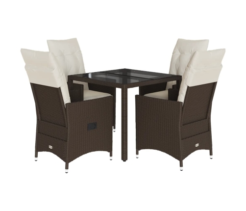 Set comedor de jardín 5 piezas y cojines ratán sintético marrón