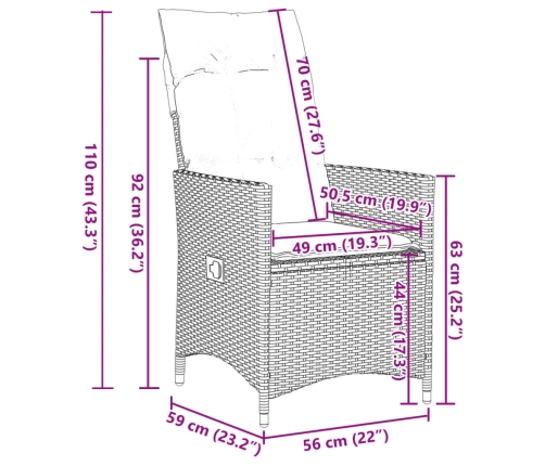 Set comedor de jardín 5 piezas y cojines ratán sintético marrón
