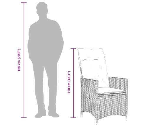 Set comedor de jardín 5 piezas y cojines ratán sintético marrón