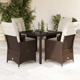 Set comedor de jardín 5 piezas y cojines ratán sintético marrón