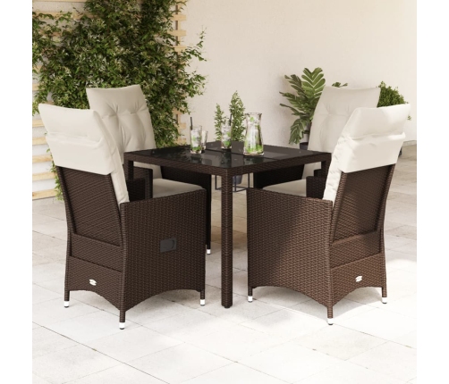 Set comedor de jardín 5 piezas y cojines ratán sintético marrón
