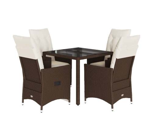 Set comedor de jardín 5 piezas y cojines ratán sintético marrón