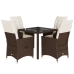 Set comedor de jardín 5 piezas y cojines ratán sintético marrón