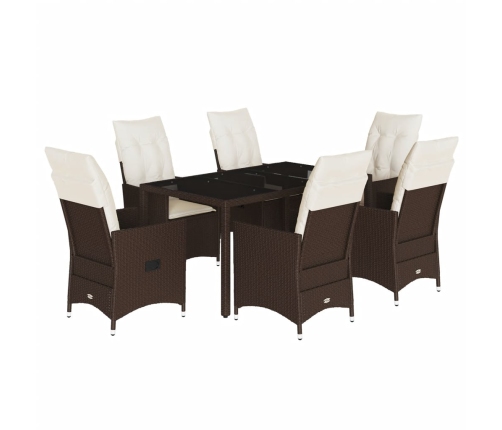 Set comedor de jardín 7 pzas con cojines ratán sintético marrón