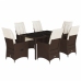 Set comedor de jardín 7 pzas con cojines ratán sintético marrón