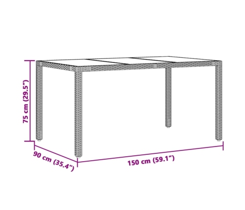 Set comedor de jardín 7 pzas con cojines ratán sintético marrón