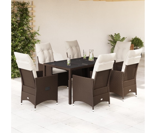 Set comedor de jardín 7 pzas con cojines ratán sintético marrón