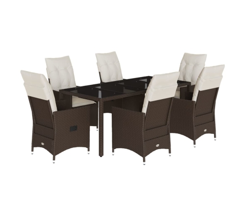 Set comedor de jardín 7 pzas con cojines ratán sintético marrón