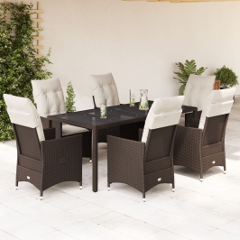 Set comedor de jardín 7 pzas con cojines ratán sintético marrón