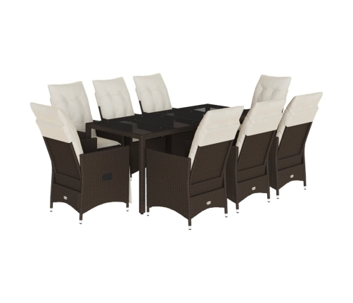 Set comedor para jardín 9 pzas y cojines ratán sintético marrón