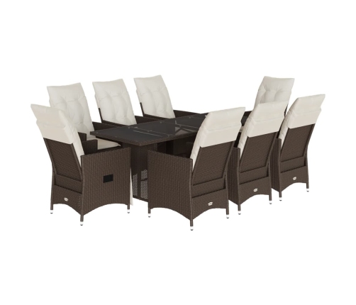 Set comedor para jardín 9 pzas y cojines ratán sintético marrón