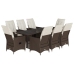 Set comedor para jardín 9 pzas y cojines ratán sintético marrón