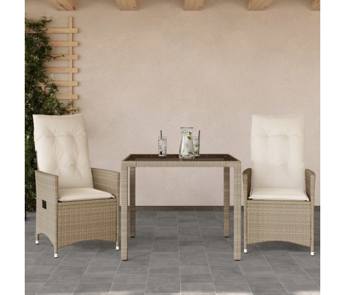 Sillas y mesita de jardín 3 piezas ratán sintético cojín beige