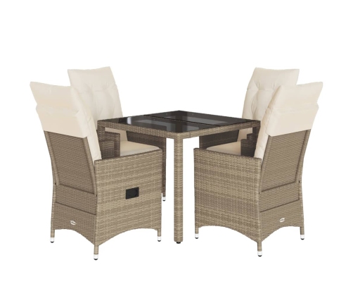 Set comedor de jardín 5 pzas con cojines ratán sintético beige