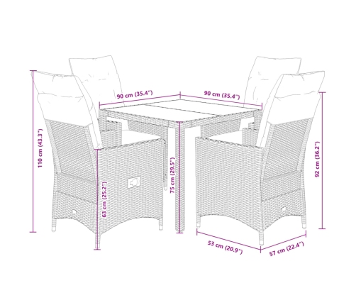 Set comedor de jardín 5 pzas con cojines ratán sintético beige