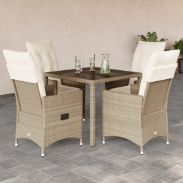 Set comedor de jardín 5 pzas con cojines ratán sintético beige