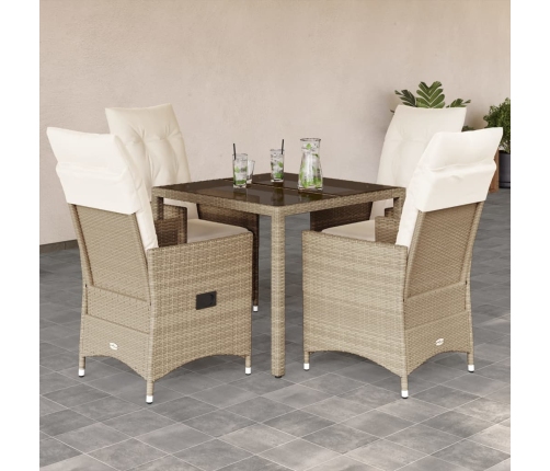 Set comedor de jardín 5 pzas con cojines ratán sintético beige