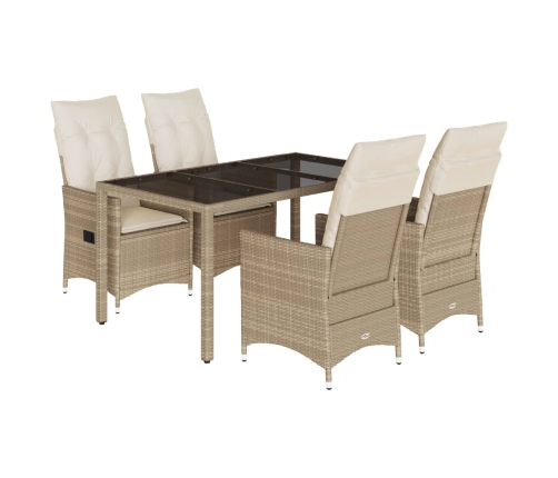Set comedor de jardín 5 pzas con cojines ratán sintético beige
