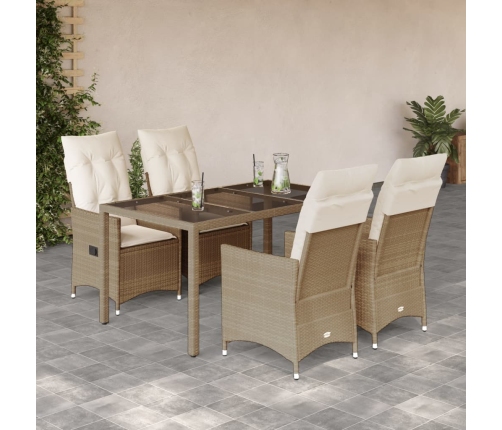 Set comedor de jardín 5 pzas con cojines ratán sintético beige
