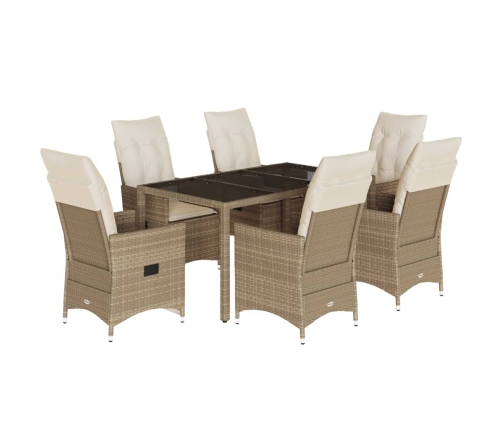 Set comedor de jardín 7 pzas con cojines ratán sintético beige