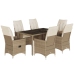 Set comedor de jardín 7 pzas con cojines ratán sintético beige