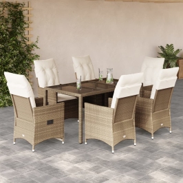 Set comedor de jardín 7 pzas con cojines ratán sintético beige