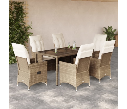 Set comedor de jardín 7 pzas con cojines ratán sintético beige