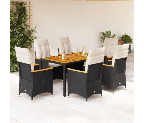 Set de comedor de jardín 7 pzas y cojines ratán sintético negro