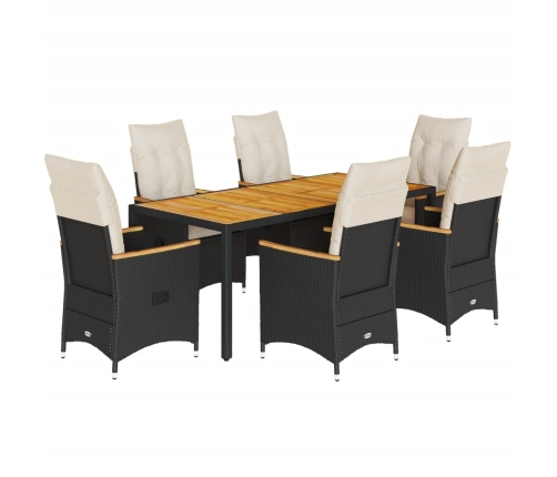 Set de comedor de jardín 7 pzas y cojines ratán sintético negro