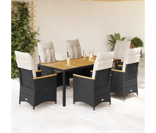 Set de comedor de jardín 7 pzas y cojines ratán sintético negro