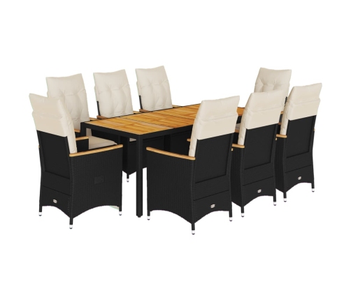 Set de comedor de jardín 9 pzas y cojines ratán sintético negro