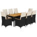 Set de comedor de jardín 9 pzas y cojines ratán sintético negro