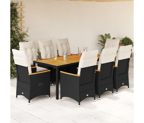 Set de comedor de jardín 9 pzas y cojines ratán sintético negro