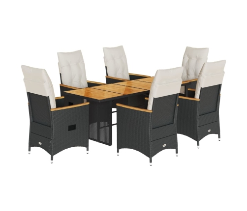 Set de comedor de jardín 7 pzas y cojines ratán sintético negro
