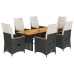 Set de comedor de jardín 7 pzas y cojines ratán sintético negro