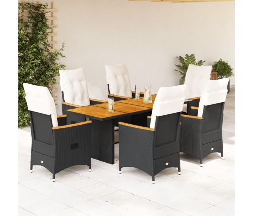 Set de comedor de jardín 7 pzas y cojines ratán sintético negro