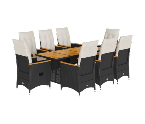 Set de comedor de jardín 9 pzas y cojines ratán sintético negro