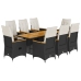 Set de comedor de jardín 9 pzas y cojines ratán sintético negro