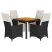Set de muebles jardín 5 pzas con cojines ratán sintético negro