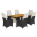 Set de comedor de jardín 7 pzas y cojines ratán sintético negro