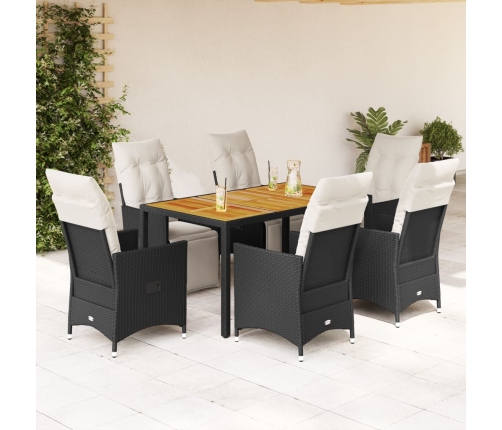 Set de comedor de jardín 7 pzas y cojines ratán sintético negro