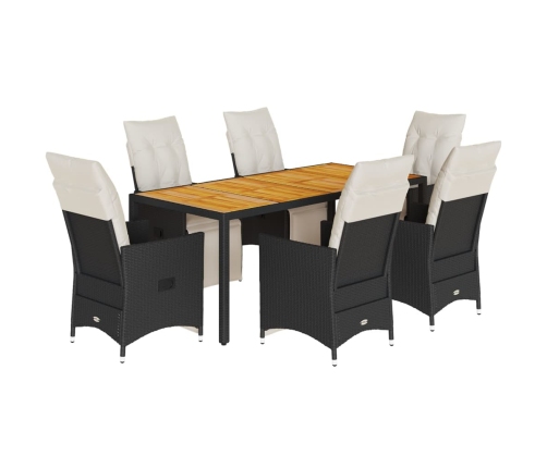 Set de comedor de jardín 7 pzas y cojines ratán sintético negro