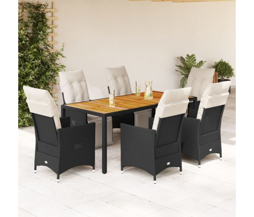 Set de comedor de jardín 7 pzas y cojines ratán sintético negro