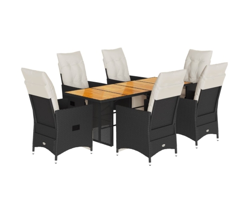 Set de comedor de jardín 7 pzas y cojines ratán sintético negro