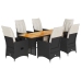 Set de comedor de jardín 7 pzas y cojines ratán sintético negro