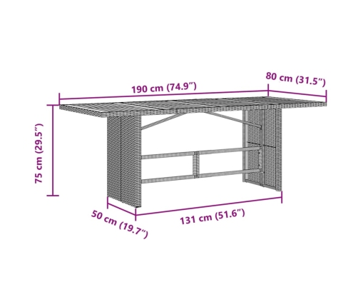Set de comedor de jardín 7 pzas y cojines ratán sintético negro